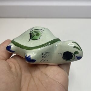 Vintage Green TONALA Pottery Turtle Artist Signed Incense Burner